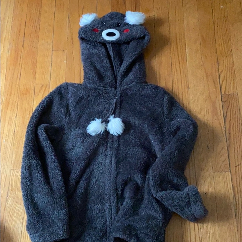 Fuzzy bear zip up jacket